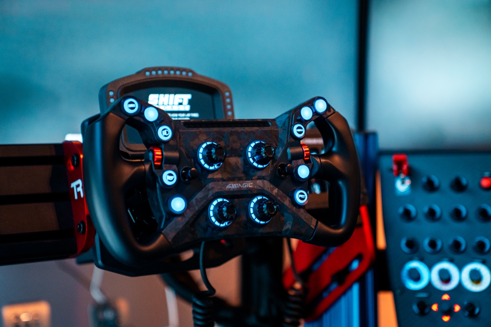 Full-motion racing simulator rig with triple screens in Fellsmere