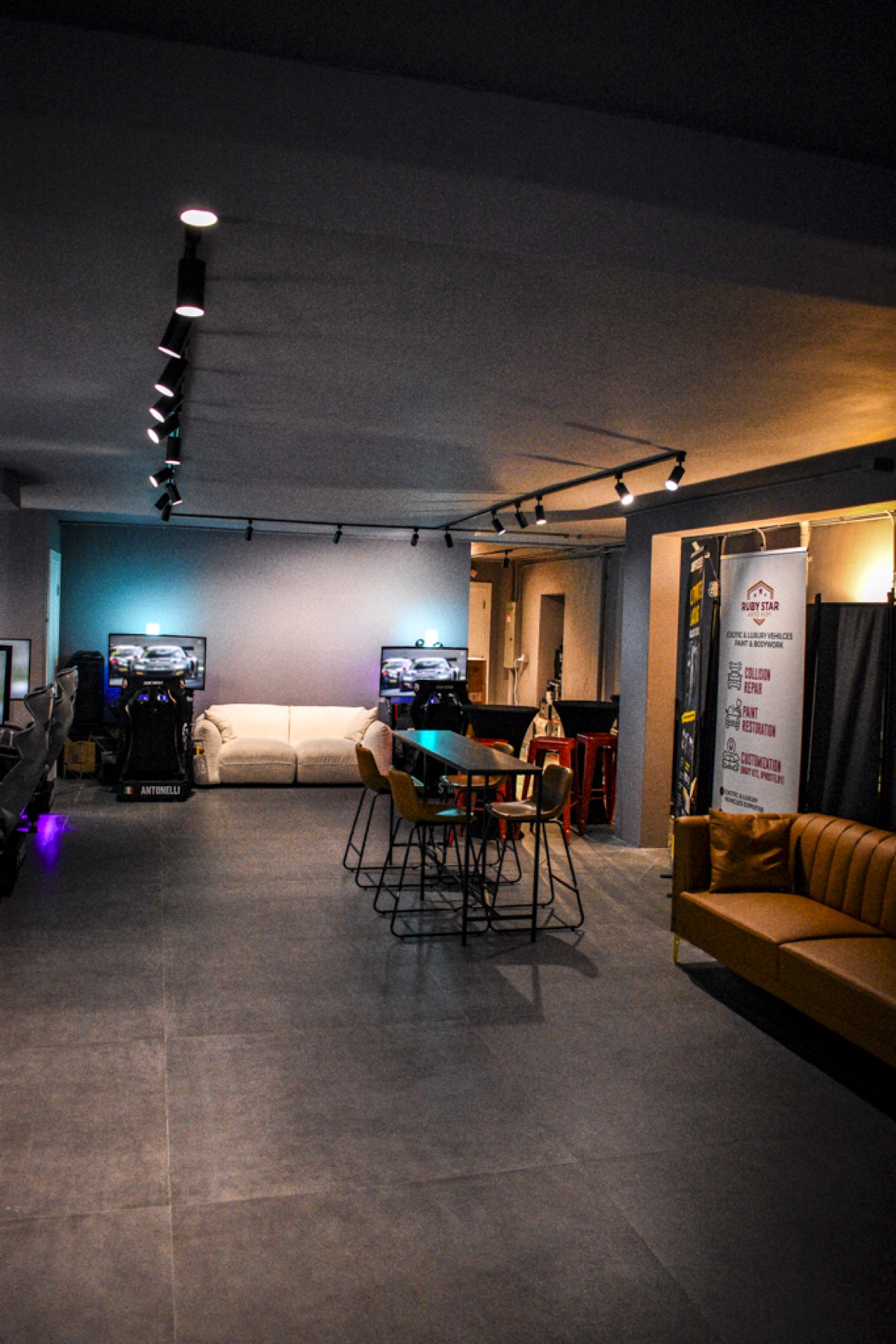 Close-up of professional racing simulator equipment